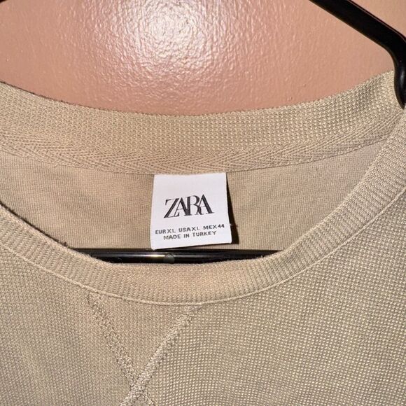 ZARA Men's Ribbed Knit Short Sleeve Tee T-Shirt Brown Size XL - Picture 2 of 7